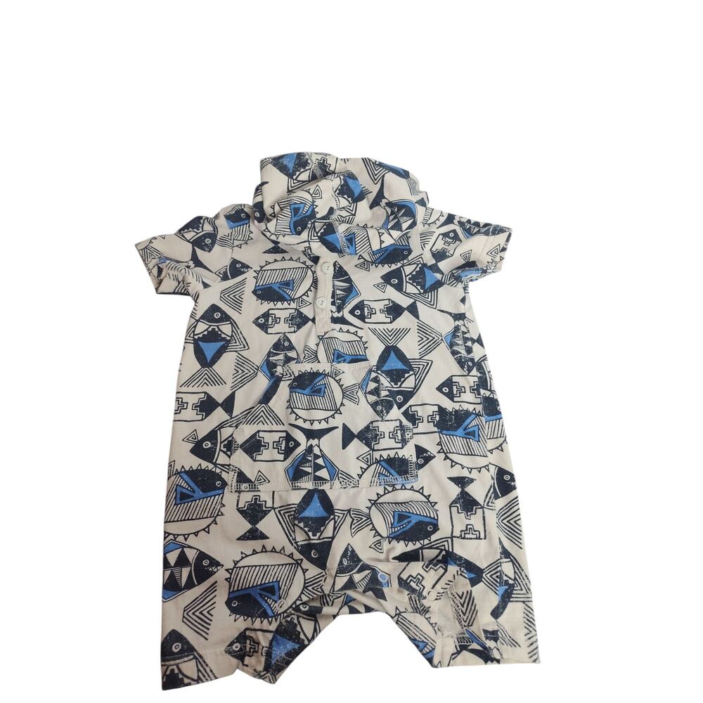Tea Collection Puffer Fish Hooded Romper Short 18-24mos